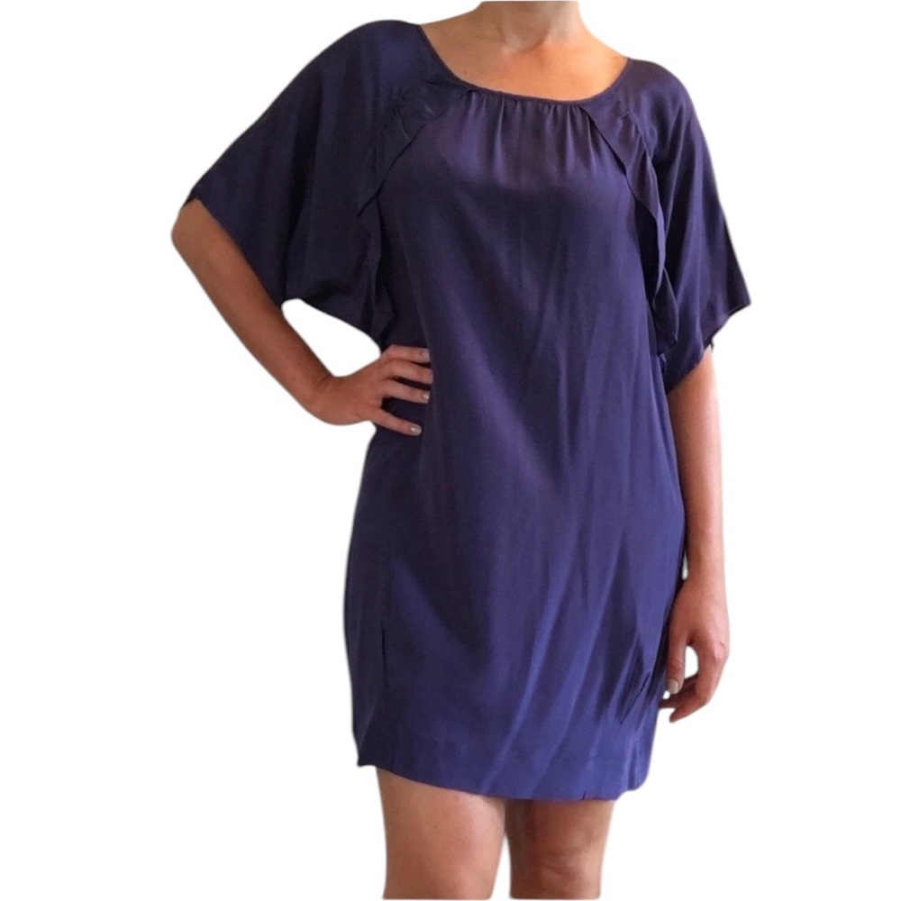ANTHRO MOULINETTE SOEURS SILK PURPLE PLUM SHEATH LIGHTWEIGHT DRESS 0